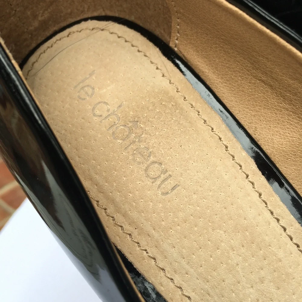 Le chateau blk patent leather cork platform wedges